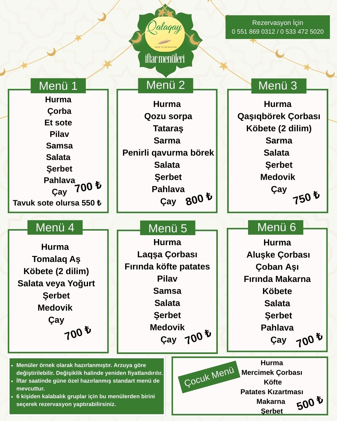 Qalaqay iftar menu